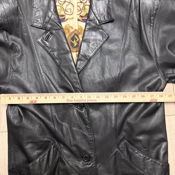 Vintage 90s Hunt Club Trench Men's Black Leather Trench Coat - Picture 4 of 11